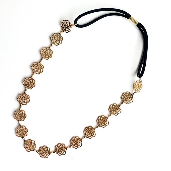 3 for $25 | NWOT Gold Rose Flowered Headband - Picture 1 of 2